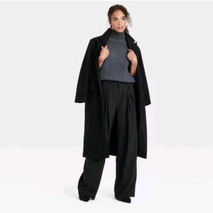 A New Day NWT 4 Wide Leg Pleated Pants Black High Rise Full Length Trouser Work